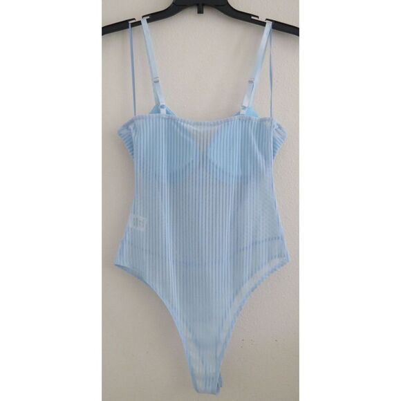 Timing WN8048 Women's Sz M Baby Blue Semi Sheer Padded Bra Bodysuit - Picture 2 of 6